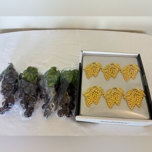 Gold Grape Leaf Napkin Rings and Faux Decoration Grapes